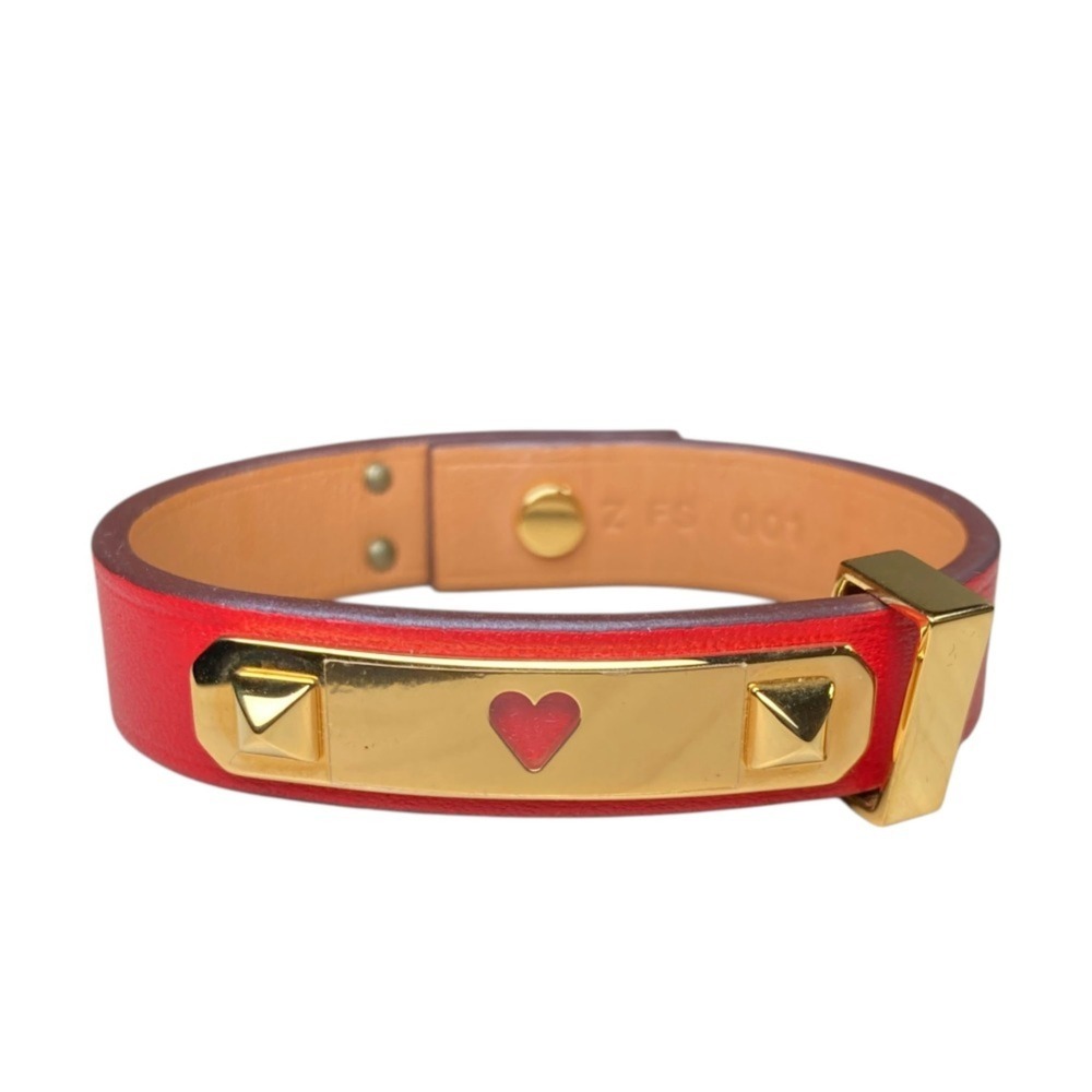 HERMES Hermes As de Coeur Heart Motif Leather Bracelet T2 Red Gold Color Women's - Picture 2 of 13